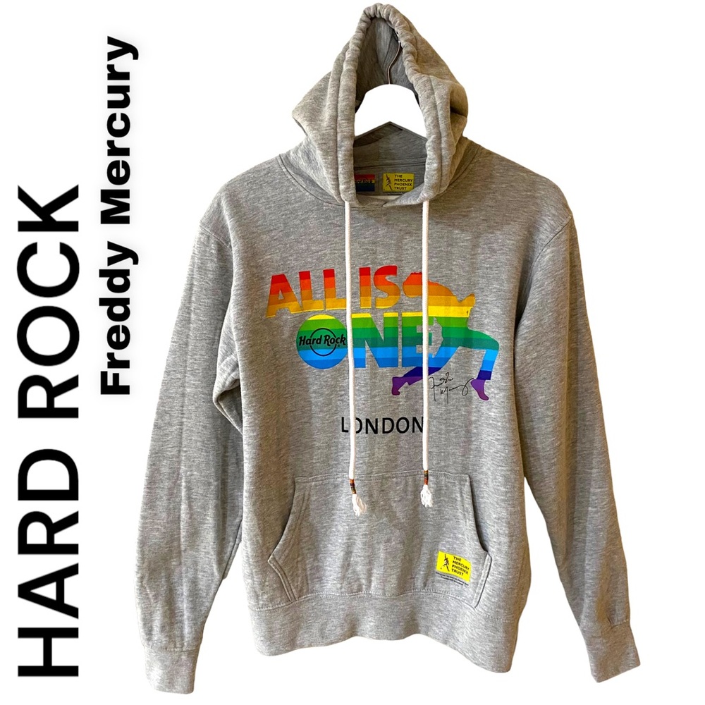 HARD ROCK RARE ALL IS ONE LONDON FREDDY MERCURY FOUNDATION GREY HOODIE UNISEX